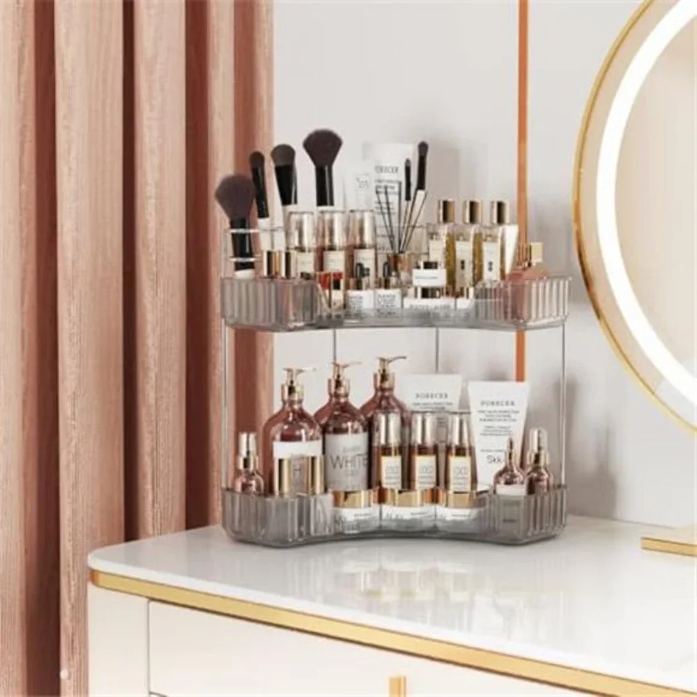 2 Tier Corner Bathroom Counter Organizer Makeup Skincare Brush Holder